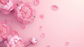 Pink peonies on a light pink background photo