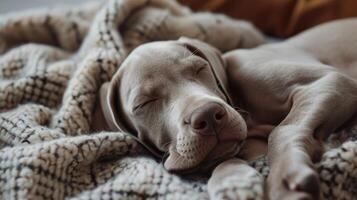 indoor shoot weimaraner dog rest on plaid, autumn core photo
