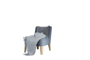 A chair with a blanket on it and a small table png