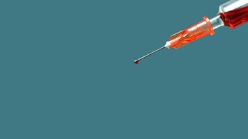 Syringe Filled with Blood. Medical Procedure, Health Check, Laboratory Testing Concept. Copyspace. photo