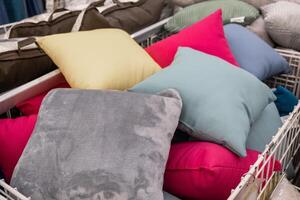 Rectangular pillows in electric blue and carmine patterns in the shopping cart photo