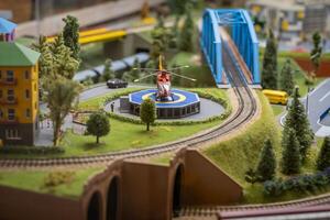 A layout on the scale of urban objects, a railway and various transport photo
