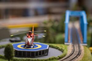 A layout on the scale of urban objects, a railway and various transport photo