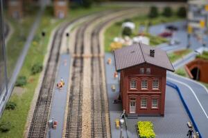 A layout on the scale of urban objects, a railway and various transport photo