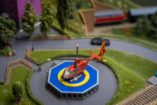 A layout on the scale of urban objects, a railway and various transport photo