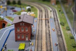 A layout on the scale of urban objects, a railway and various transport photo