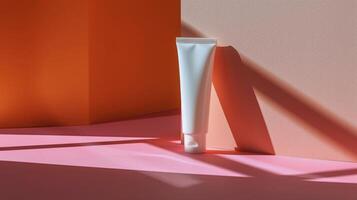 White Vase on Table Next to Pink Wall photo