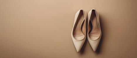 Pair of White Shoes Hanging on Wall photo