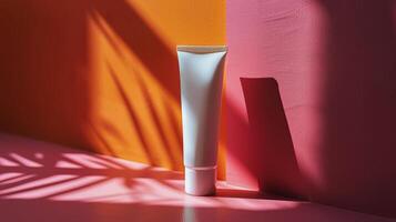 White Vase on Table Next to Pink Wall photo