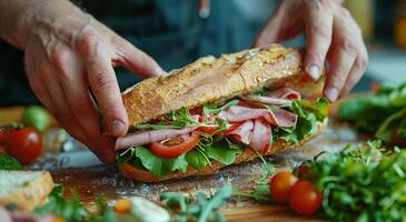 Person Making a Sandwich on Cutting Board photo