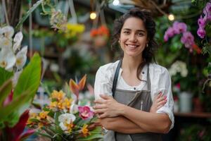 Woman Standing in Front of Bunch of Flowers photo