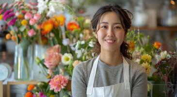 Woman Standing in Front of Flowers photo