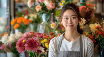 Woman Standing in Front of Flowers photo