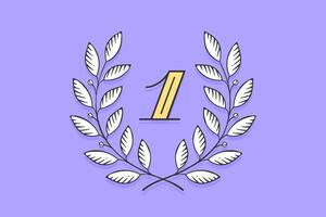 Laurel wreath icon with number One vector