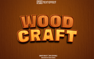wood craft text effect, font editable, typography, 3d text psd