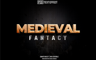 medieval text effect, font editable, typography, 3d text psd