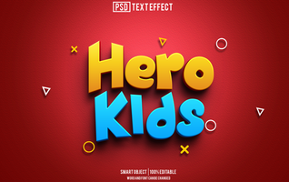 hero kids text effect, font editable, typography, 3d text psd