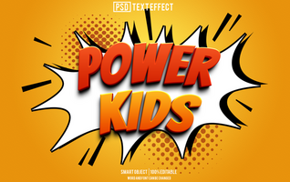 power kids text effect, font editable, typography, 3d text psd