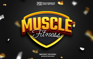muscle text effect, font editable, typography, 3d text psd