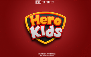 hero kids text effect, font editable, typography, 3d text psd