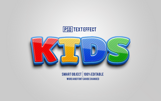kids text effect, font editable, typography, 3d text psd