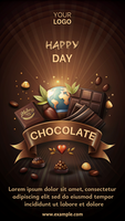 A chocolate advertisement with a ribbon and a globe psd