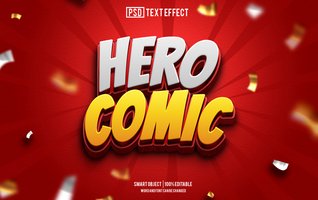 hero comic text effect, font editable, typography, 3d text psd