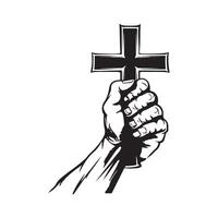Christian cross with hand Image isolated on white background vector