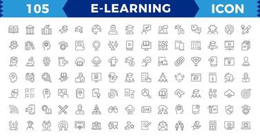 E-learning Pixel Perfect Black and White icon set. Online education Elements Outline icon set. Smart Learning. e-learning, E-Learning, Audio Book, zvideo courses, Graduation, Education Platform ideas vector