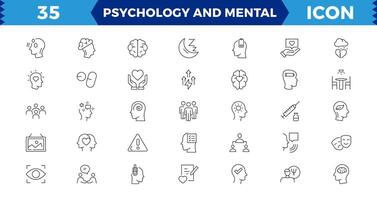 Psychology and mental line icons collection. Big UI icon set in a flat design. Thin outline icons pack, Mental health icon set. Thin outline icons pack. Editable stroke. vector