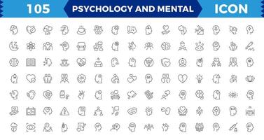 Psychology and mental line icons collection. Big UI icon set in a flat design. Thin outline icons pack, Mental health icon set. Thin outline icons pack. Editable stroke. vector