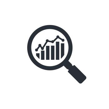 Magnifier and graph icon. Graphs, charts, growth and market analysis. vector