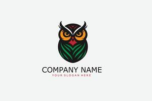 An owl logo with a green, red and black color scheme vector