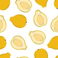 Half and whole yellow guava seamless tropic pattern for wrapping paper, packaging, fabric vector