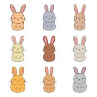 A set of different colored rabbits on a white background vector