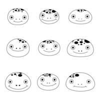 A set of different frog faces with different expressions vector