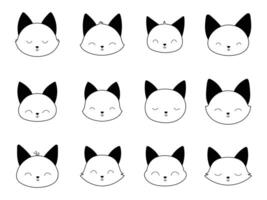 A set of black and white cat faces with different expressions vector