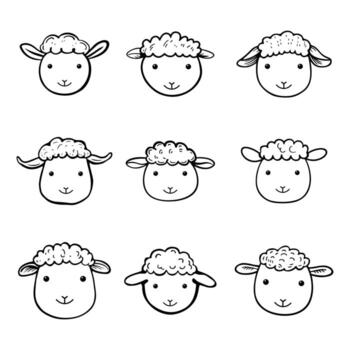 A set of sheep faces with different expressions vector