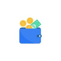 A wallet with money and coins in it vector