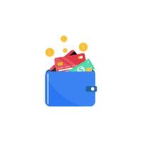 An illustration of a wallet with money and credit cards vector
