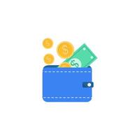 An illustration of a wallet with money and coins vector