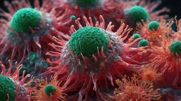 Microscopic view of Virus. Colorful close up shot. Medical background. photo