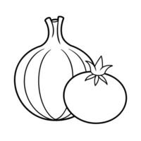 Tomato and Onion - A tomato and onion arranged together, outlined for a cooking-themed coloring page. vector