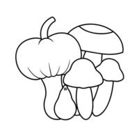 Mushrooms and Onions - A group of mushrooms and onions arranged together, outlined for a flavorful cooking-themed coloring page. vector