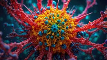Virus cell in color background. Bacteria cell. Close up macro shot. photo