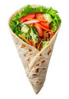 A wrap with meat, vegetables and lettuce png