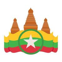 myanmar bagan temples and flag isolated vector