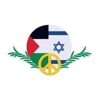 israel and palestine flags with peace emblem design vector