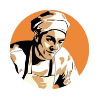 Smiling chef in uniform cooking delicious food vector