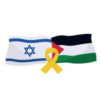 israel and palestine flags with yellow ribbon design vector